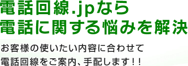 電話回線.jpなら電話に関する悩みを解決 お客様の使いたい内容に合わせて電話回線をご案内、手配します!!